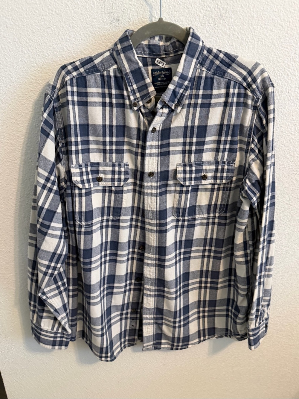 Faded Glory Blue and White Plaid Button-Down Shirt